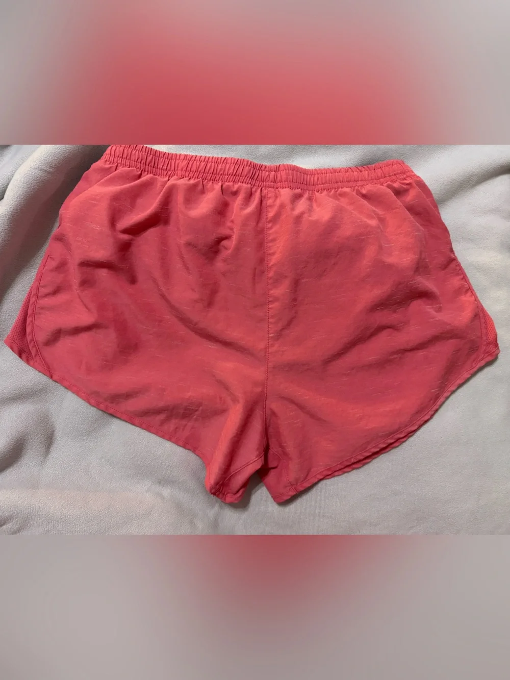 Nike Women's Coral Athletic Shorts with Silver Swoosh